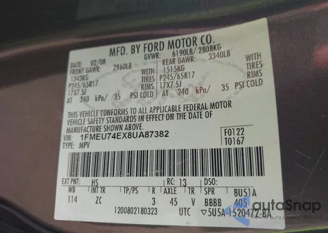 2008 Ford Explorer Eddie Bauer z USA, uszkodzony, nr VIN 1FMEU74EX8UA87382